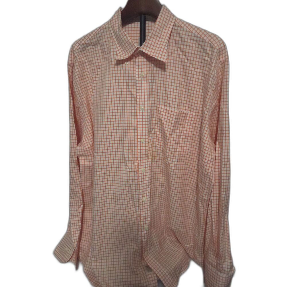 PETER MILLAR, White/Orange Block Pattern Long-Sleeve Button-Down Shirt, Men's XL